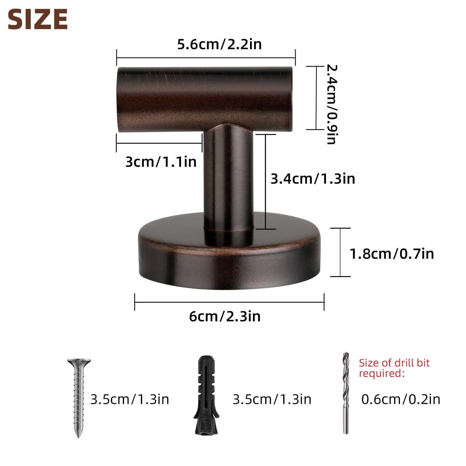 YUET 2 Pcs Bathroom Towel Hook,Screw in Metal Coat Hooks, Heavy Duty 10kg Capacity - Image 4