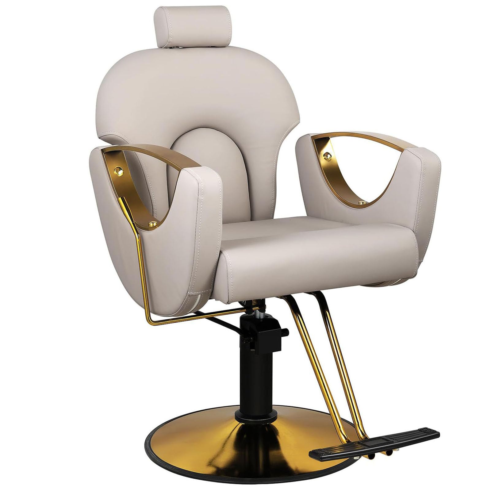 Generisch Liegender Friseurstuhl, höhenverstellbarer hydraulischer Friseurstuhl, professionelle Salonausstattung für Stylisten, Spa- und Schönheitsanwendungen, Elegantes Gold-Finish