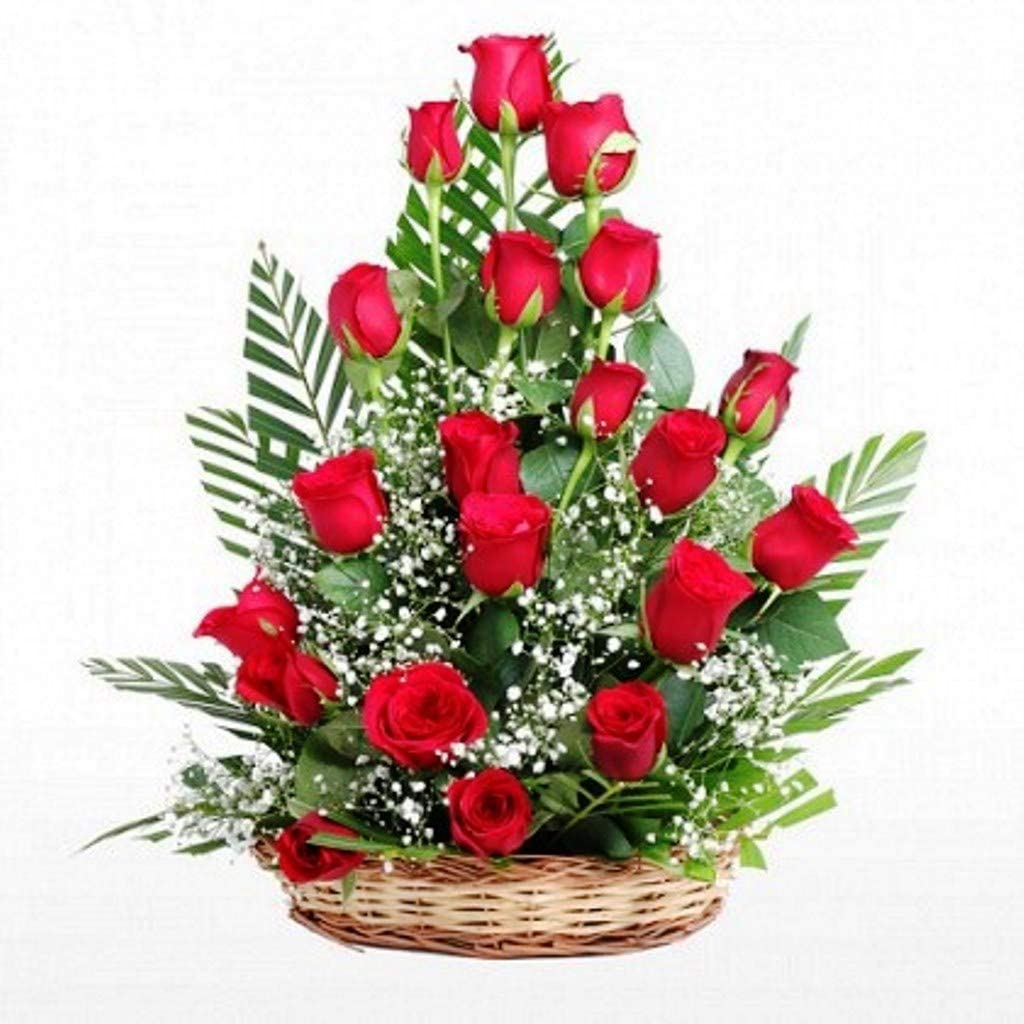 New Year Special Fresh Flowers Basket Arrangement of 21 Red Roses || Bunch of 21 (Red)-image-12