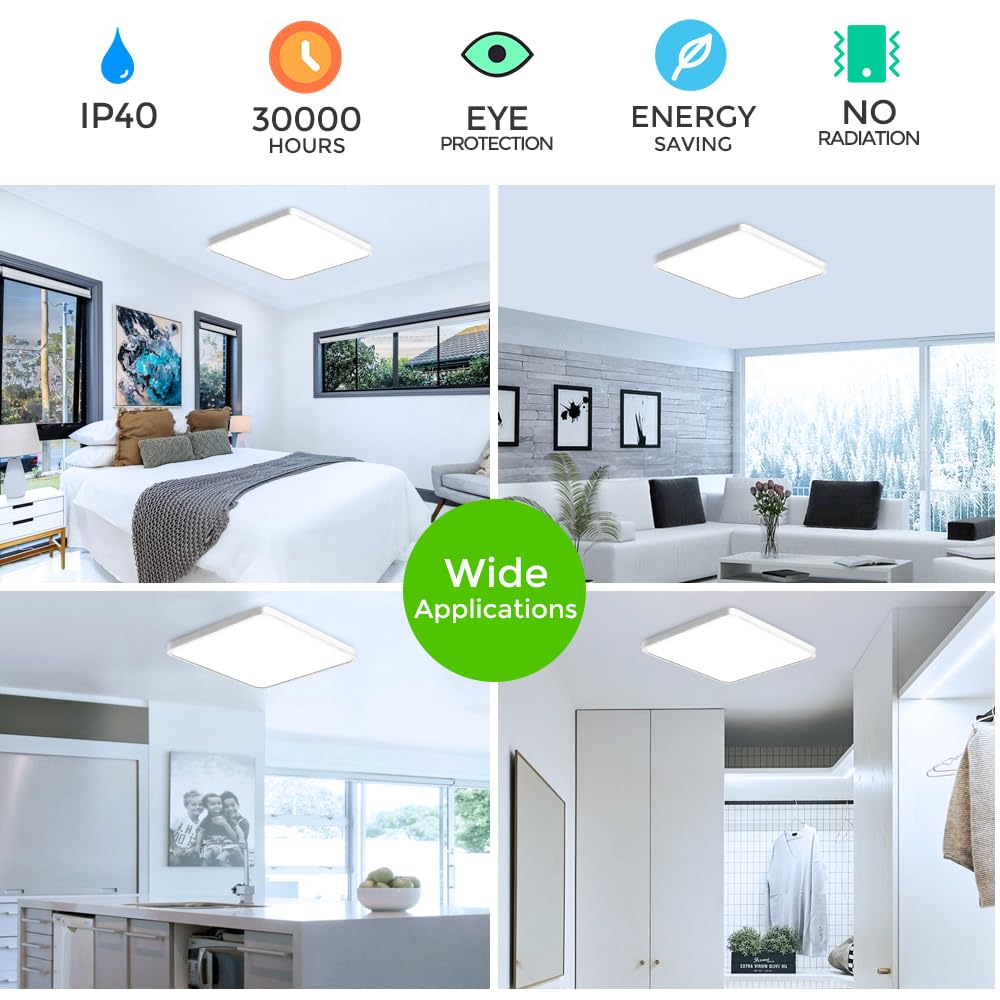 Snapklik.com : 12 Inch LED Ceiling Light, 24W 6000K Cold White, Square ...