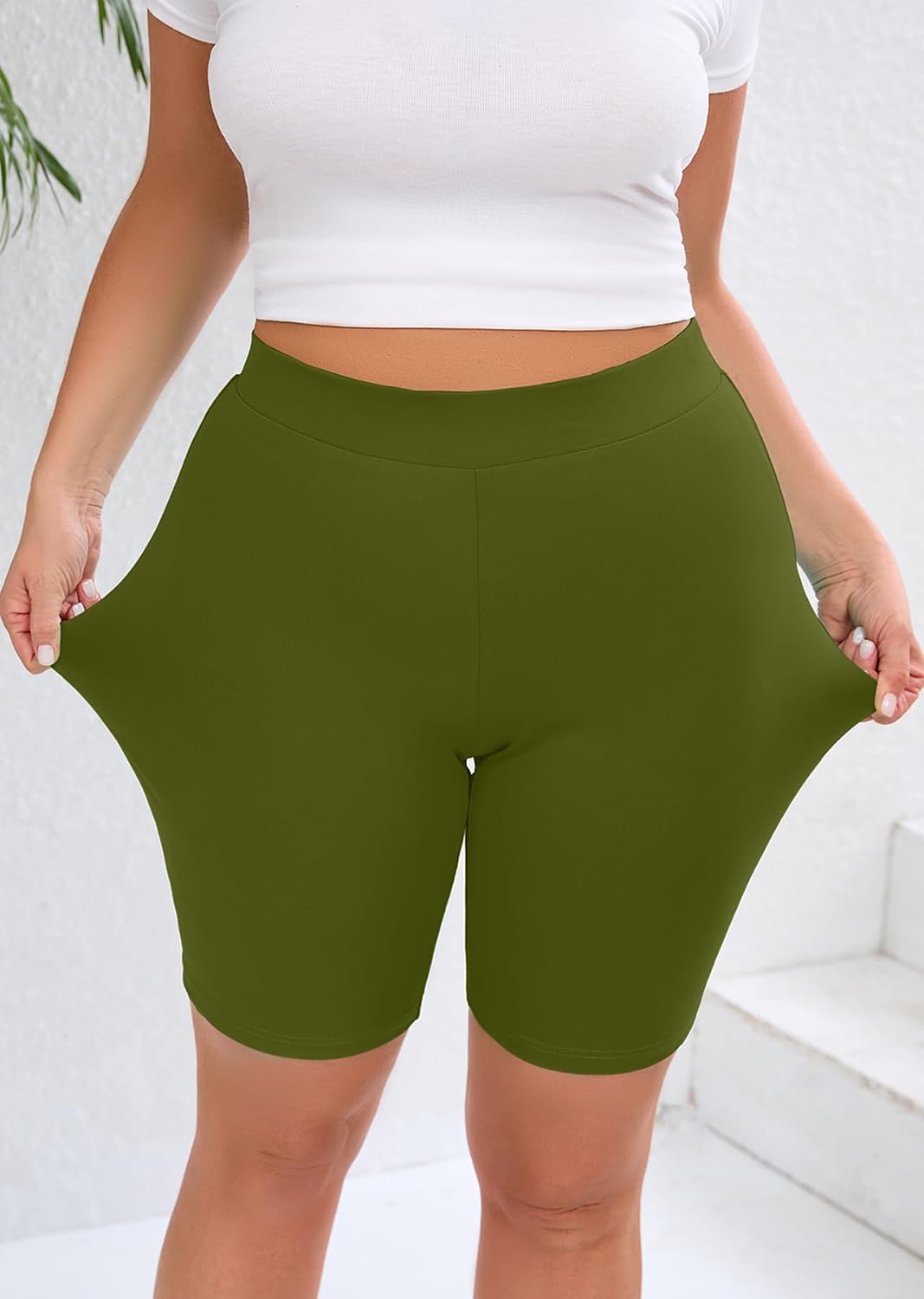 AusLook Plus Size 8" Biker Shorts for Women High Waist Tummy Control Fitness Athletic Workout Running Yoga Gym Shorts