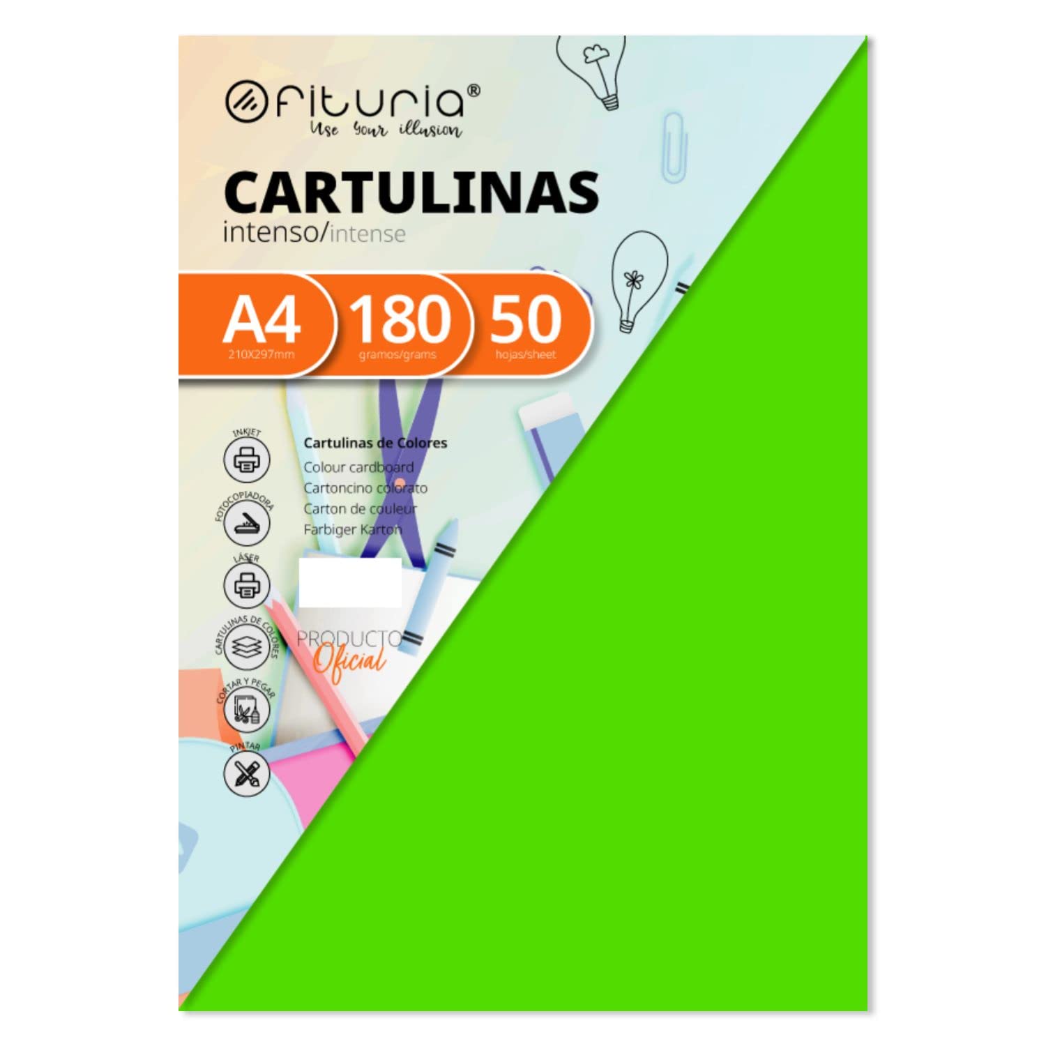 Pack of 50 Cardstock Strong Green Size A4 180g