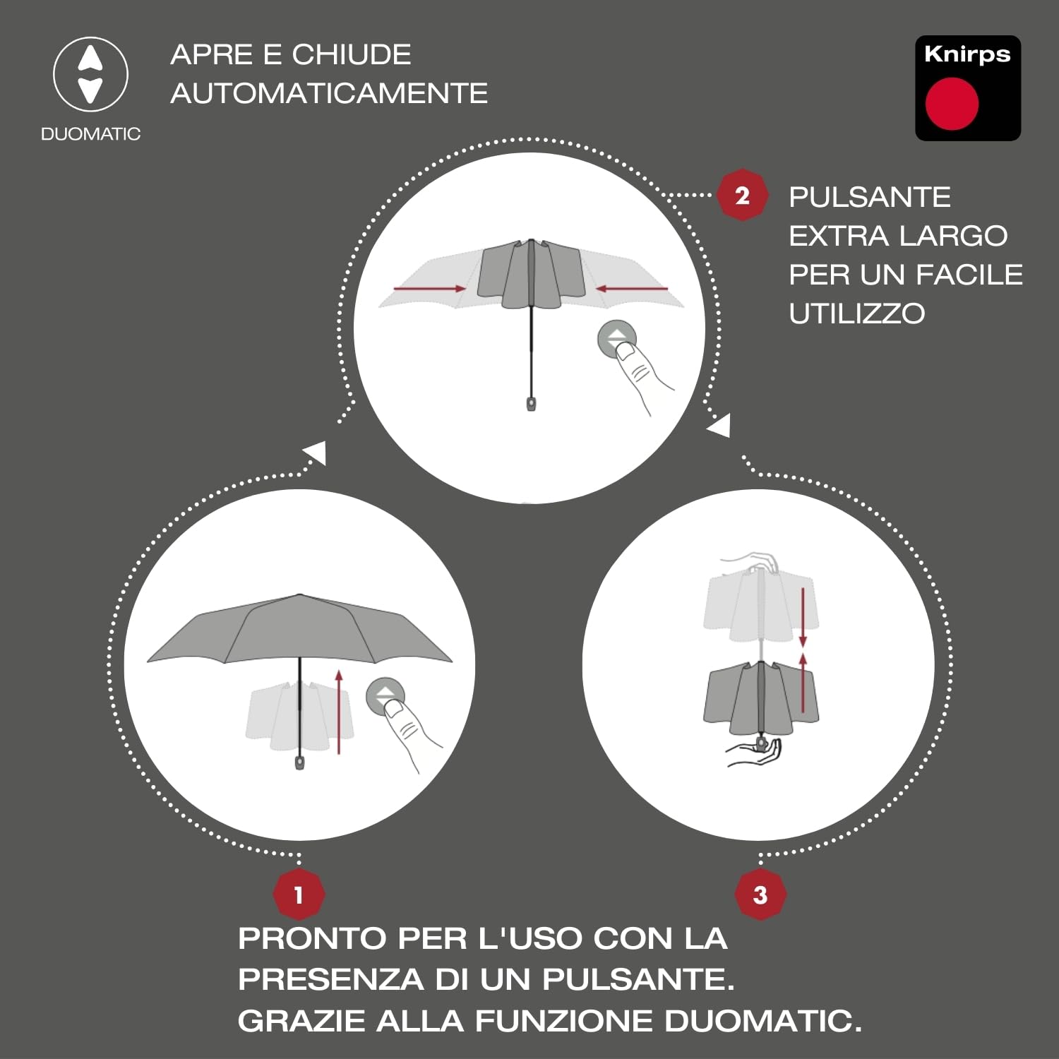 Knirps I.200 Medium Duomatic ombrello con borsa portaombrelli I ombrello tascabile piccolo con pulsante I ombrello automatico I ombrello tascabile leggero e resistente alla pioggia