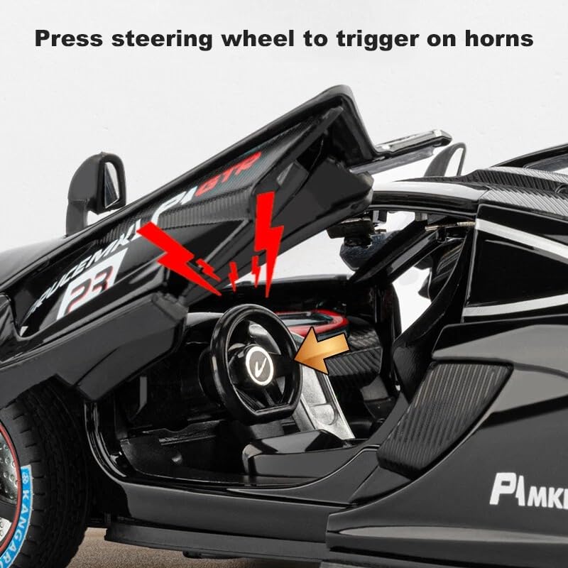 Image of PLUSPOINT Die cast Metal McLaren P1 GTR 1:24 Toy Car Collectible,Vehicle Doors openable with Lights and Sounds,Pull Back Decoration Model Car Toy for Adults Kids Birthday Gifts