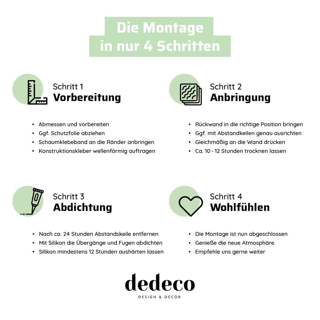 dedeco Montage-Set universal Anbringen Rückwände Wandpaneele Universalkleber, 2x Konstruktionsklebstoff 300ml (weiß), 1x Silikon 310ml (transparent), 5x Abstandshalter