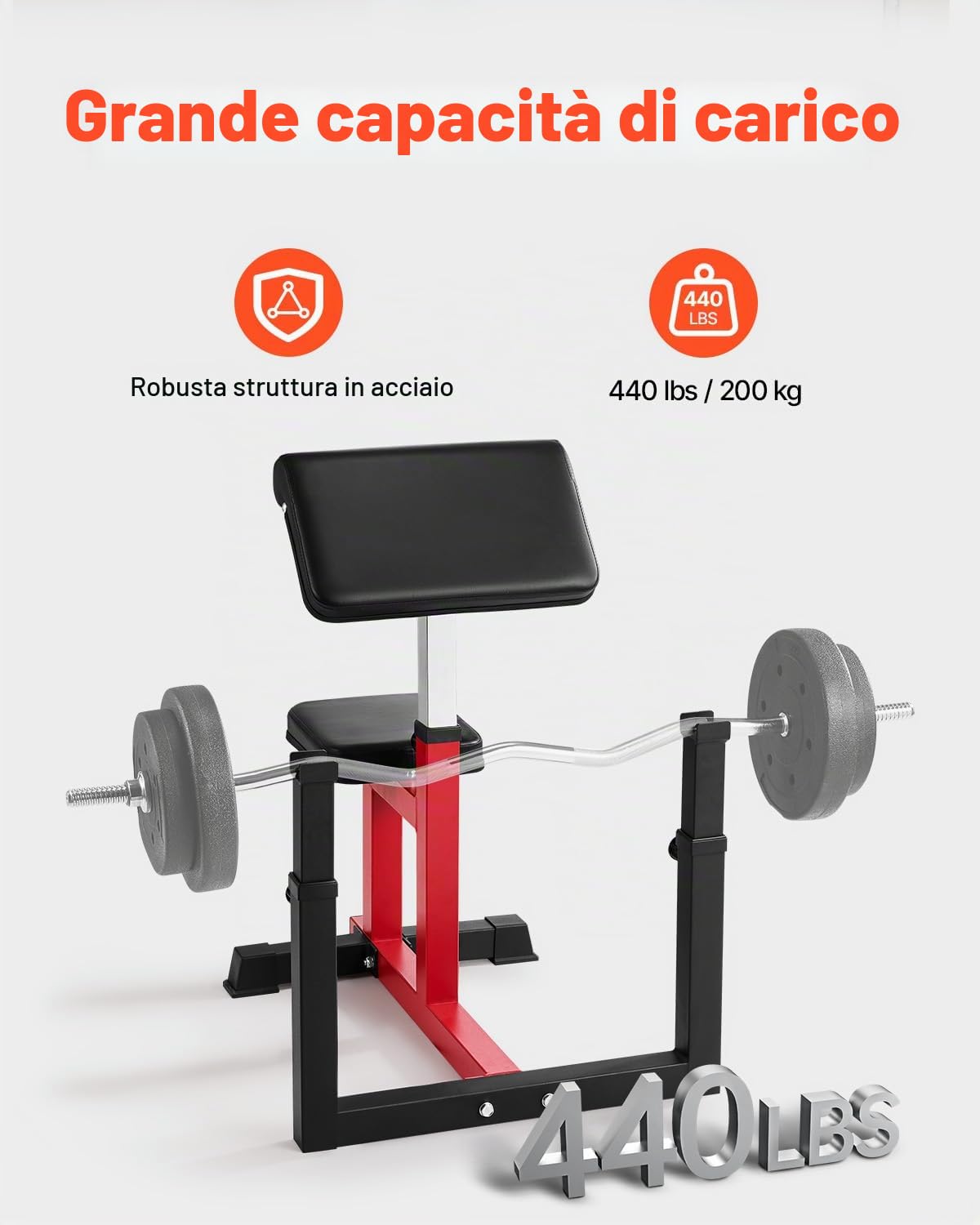 VEVOR Panca Pesi con Estensione Gamba, Panche Allenamento in Acciaio Carbonio, Carica 200 kg, Stazione per Bicipiti con Manubri e Bilanciere Isolati per Braccio Seduto, per Palestra Domestica