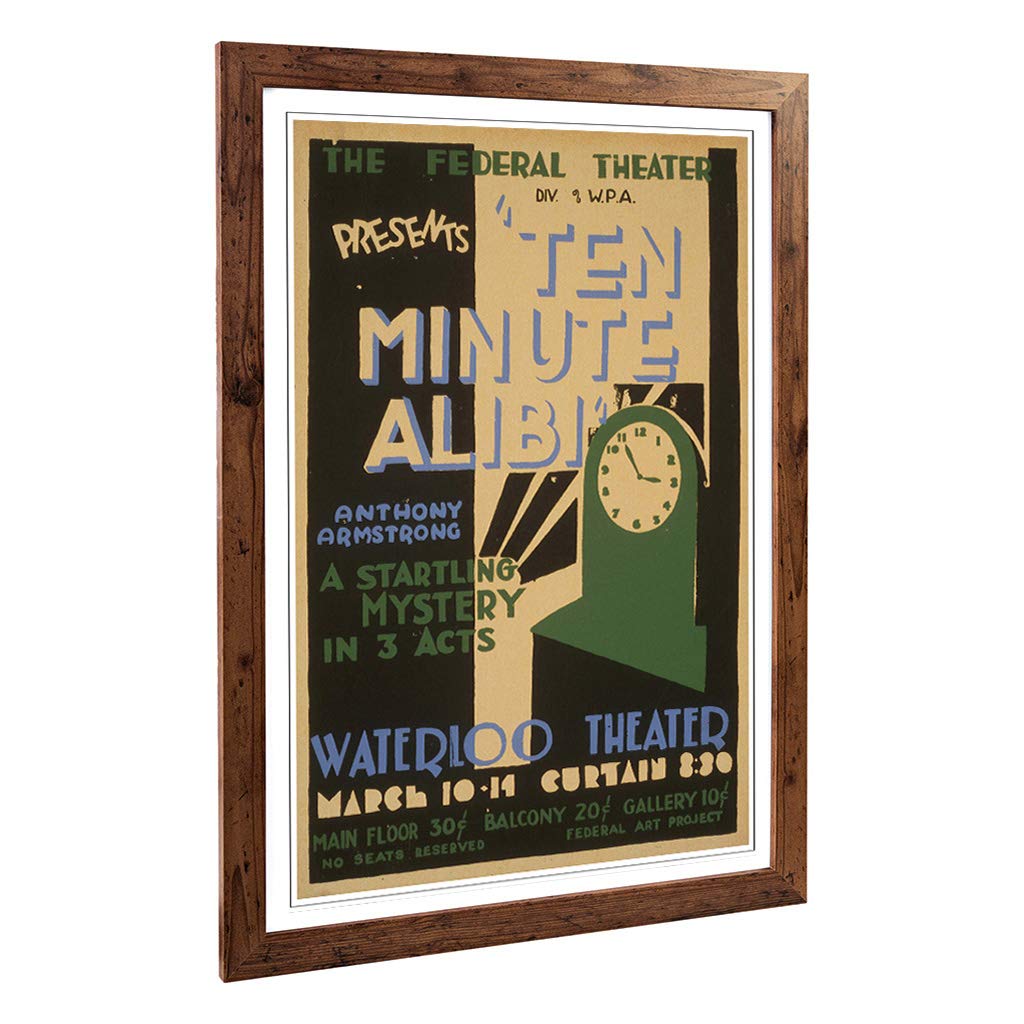 Big Box Art Framed Print of Vintage WPA Poster Ten Minute Alibi Design | Wall Art Picture | Home Decor for Kitchen, Living Room, Bedroom, Hallway, Walnut, A2 / 24.5x18 Inch / 62x45cm