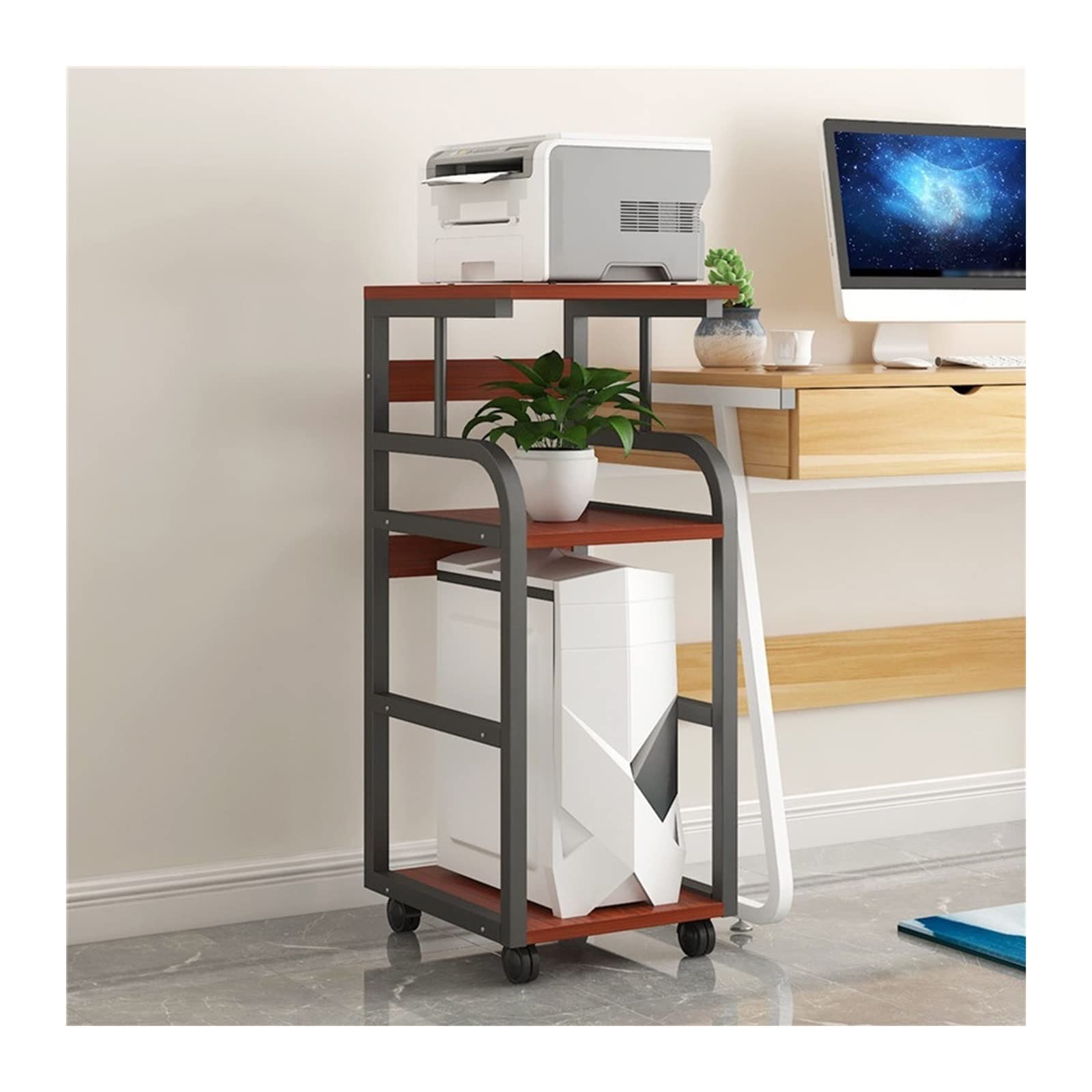 SISWIMPrinter Stand for Desk Floor-to-Ceiling Printer Stand Rack Desktop Chassis Storage Rack Multi-Layer Office Mobile Cabinet PC Main Frame Printer Table Printer cart (Color : L)