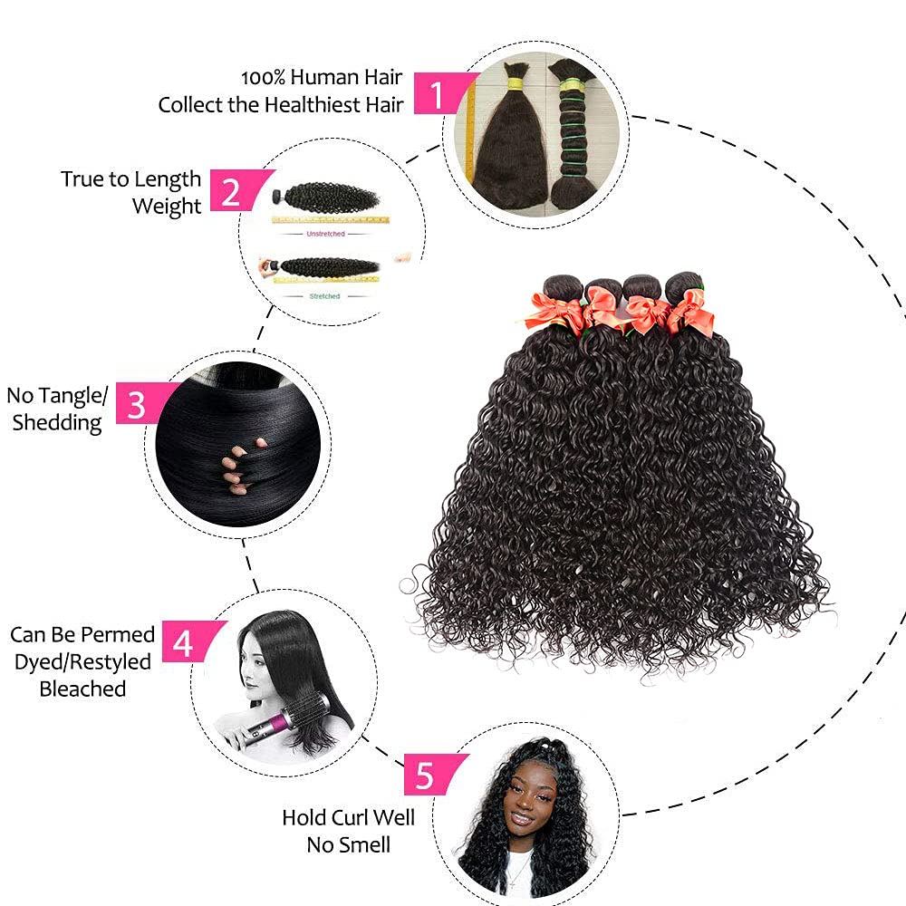 Water Wave Human Hair Bundles 22 24 26 28 Inch Wet and Wavy Bundles Human Hair 12A Burmese Deep Curly Wave 4 Bundles Human Hair Extension Natural Color