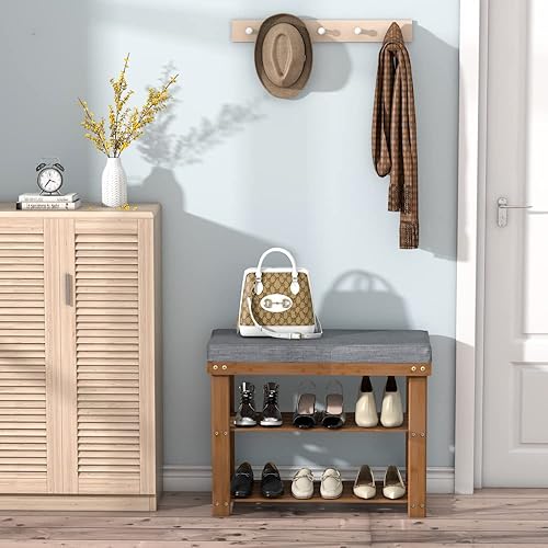 Miniatura 2 de Banco de zapatos para banco de entrada con almacenamiento de zapatos banco de zapatos para puerta delantera con cojín acolchado tapizado soporte de