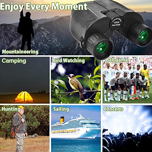 Binoculars For Adults，12X25 Compact Binoculars For Hunting Bird Watching, Theater，Concerts，Travel, Hiking And Sport Games Durable & Clear Binoculars For Outdoor Sports Bak-4 Prism Fmc Lens #TOP5