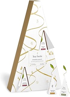 Tea Forte Advent Calendar Premium Pyramid Tea Gift Set Sampler, 12 Count, Individually Wrapped Handcrafted Infusers, Winter Chalet