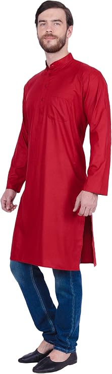 Maple Clothing Men's Cotton Long Kurta Solid Color Indian Traditional Clothes