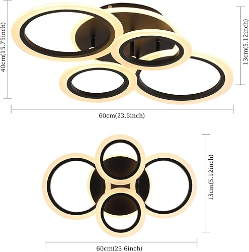 Miniatura 2 de STCH Lámpara de techo LED moderna, regulable 3000 K4000 K6500 K, luz de techo negra de 4 anillos, lámpara de techo con control remoto, lámpara de