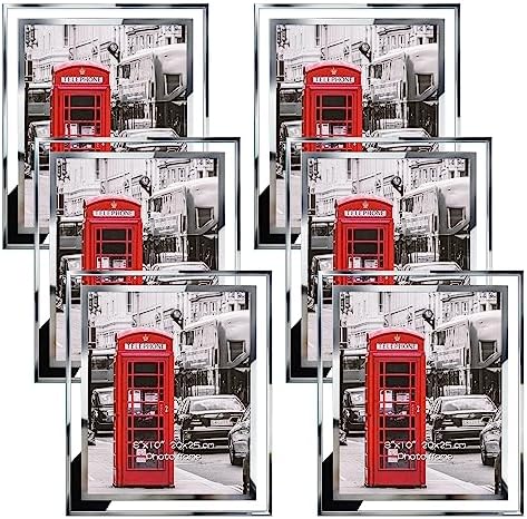 Schliersee 8x10 Glass Picture Frames Set of 6, 8 by 10 Photo Frame Silver Mirrored Desktop Tabletop Decor