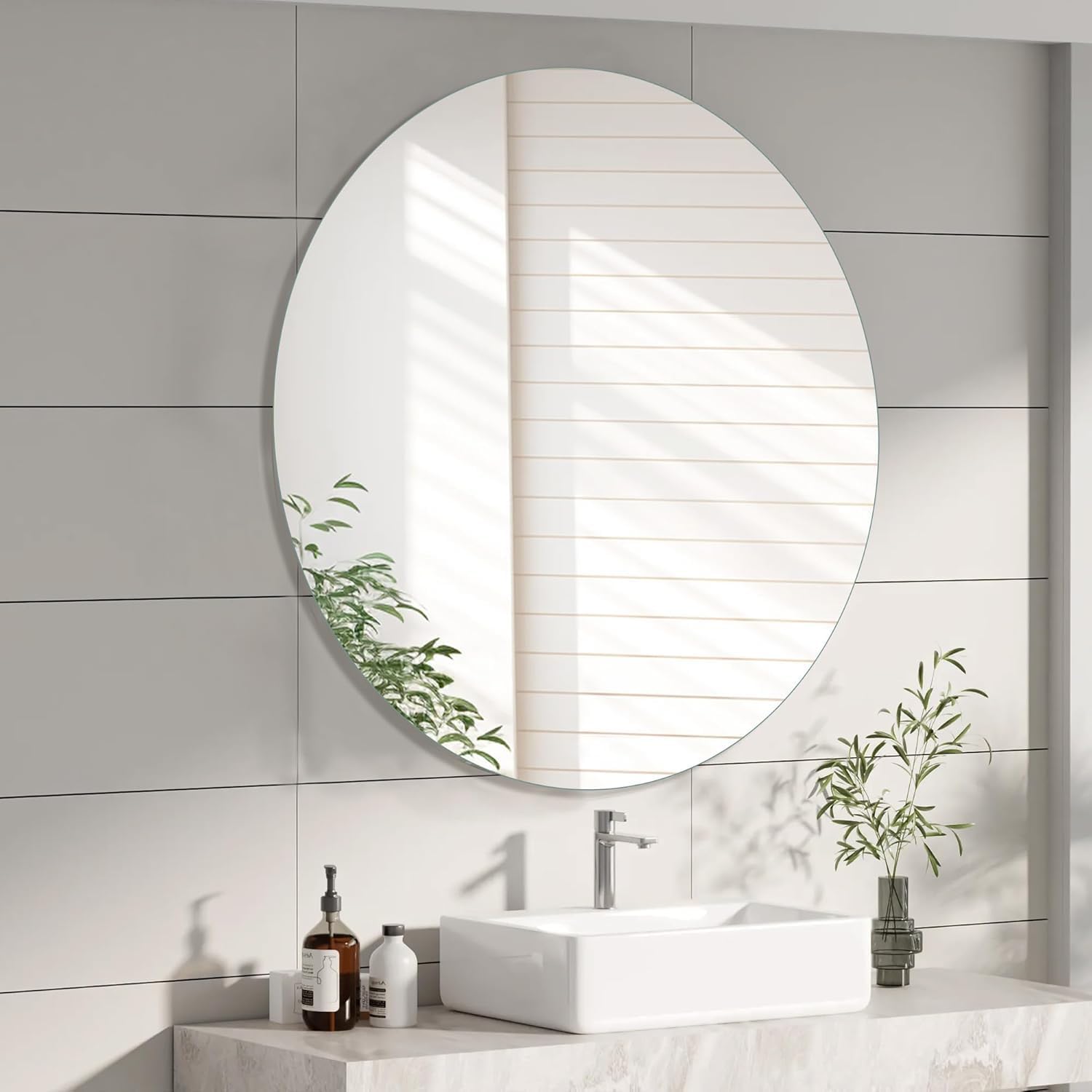 30 Inches Round Bathroom Medicine Cabinet, Frameless Circle Mirror Cabinet Wall Mounted Cabinet with Surface Mount Installation