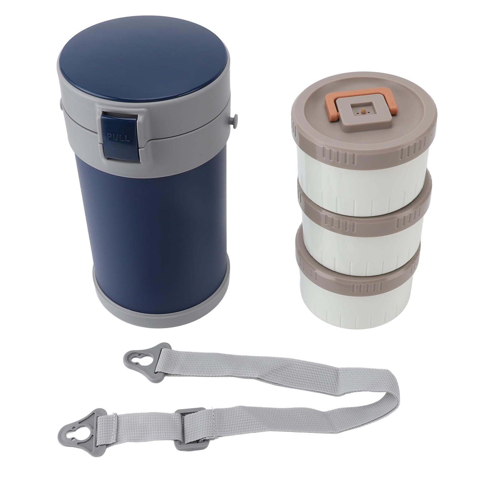 Lonchera térmica para adultos y niños, 2,3 L, 3 niveles, apta para microondas, acero inoxidable, con correa para el hombro, para la escuela y la oficina