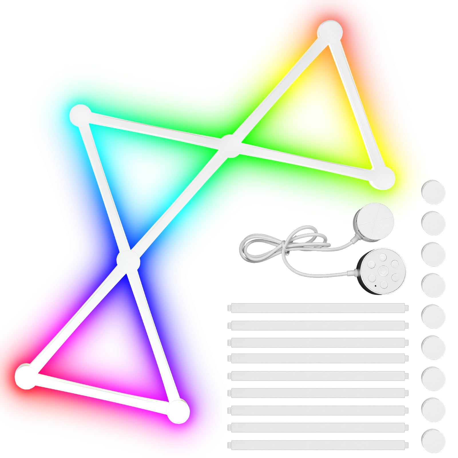 Dioche Luces LED para Tiras de Luces LED inteligentes: 16 Millones de Efectos RGB, Modo de Ritmo, Control Remoto Manual y de Aplicación, Montaje en Pared sin Taladro, Barra de Luz Conectable por (9