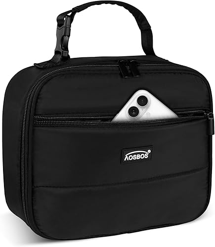 Miniatura 1 de Aosbos Lonchera aislada para adultos  Elegante lonchera acolchada pequeña para el trabajo, oficina, bolsa de almuerzo suave y portátil, color negro