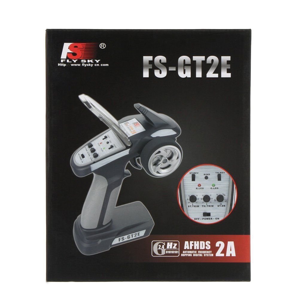 2.4GHz Radio Transmetteur Récepteur Télécommande, Flysky FS GT2E AFHDS 2A 2.4GHz 2 Canal Transmetteur + FS A3 Récepteur Radio Système pour RC Racing Car Boat