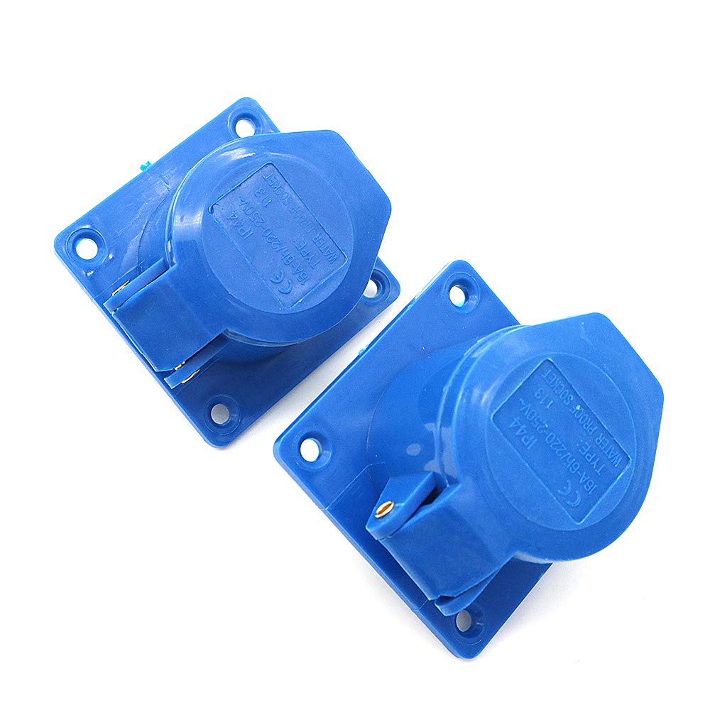 POFET 2Pcs Power Plus 16AMP Dark outfit Sockets 220-250 Volt 3 Pin (IP44) Coupling Sockets - Blue