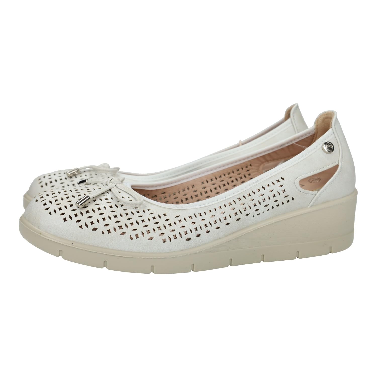 ZAPATOP 24M209 Manoletinas con cuña para Mujer, en Color Perla, con Lazo y Plantilla Extraible, cómodas, Ligeras Ideales para Verano Mujer Manoletinas
