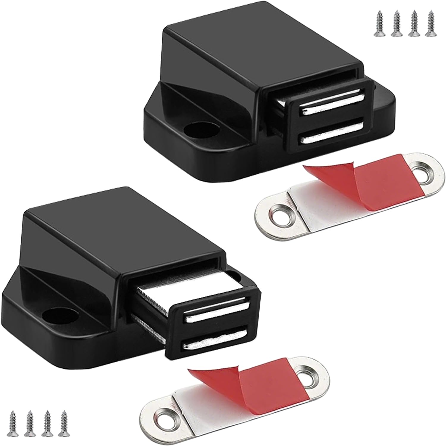 Small Magnetic Push to Open Cabinet Hardware CBRIVE 2 Pack Push to Open Door Latch Push Latches for Hidden Door Push Release Drawer Pull Touch Lock Tip On RV Closet Close Strong Pop Out, Black
