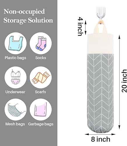 Miniatura 3 de Soporte para bolsas de plástico, soporte de pared para almacenamiento de bolsas de plástico, organizador de sacos de 2 unidades (gris francés +