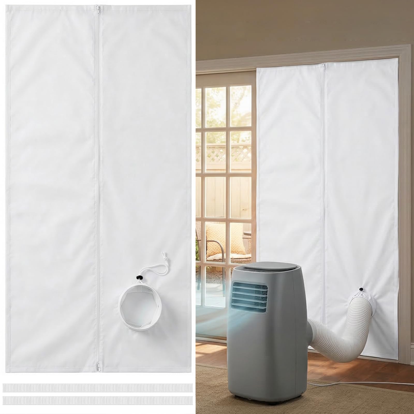 Kit Calfeutrage Porte Climatiseur, 90x210cm Joint de Porte Coulissante pour Climatiseur Mobile avec Fermeture Éclair, Evacuation Accessoire pour Mini Clim
