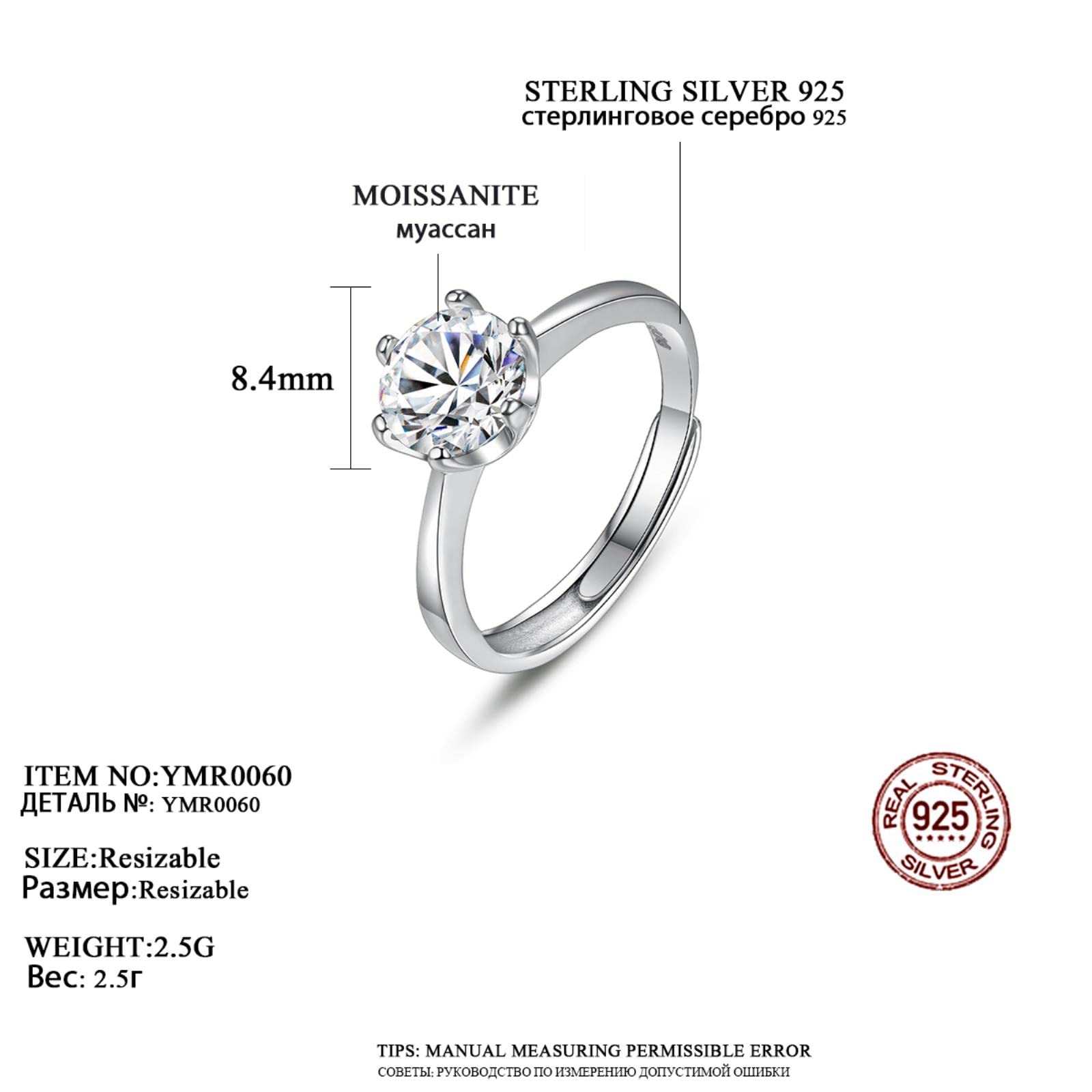 Anillos Ajustables Abiertos De Promesa De Diamante De Moissanita De 1 Quilate para Mujer, Joyería De Compromiso De Boda De Plata De Ley 925