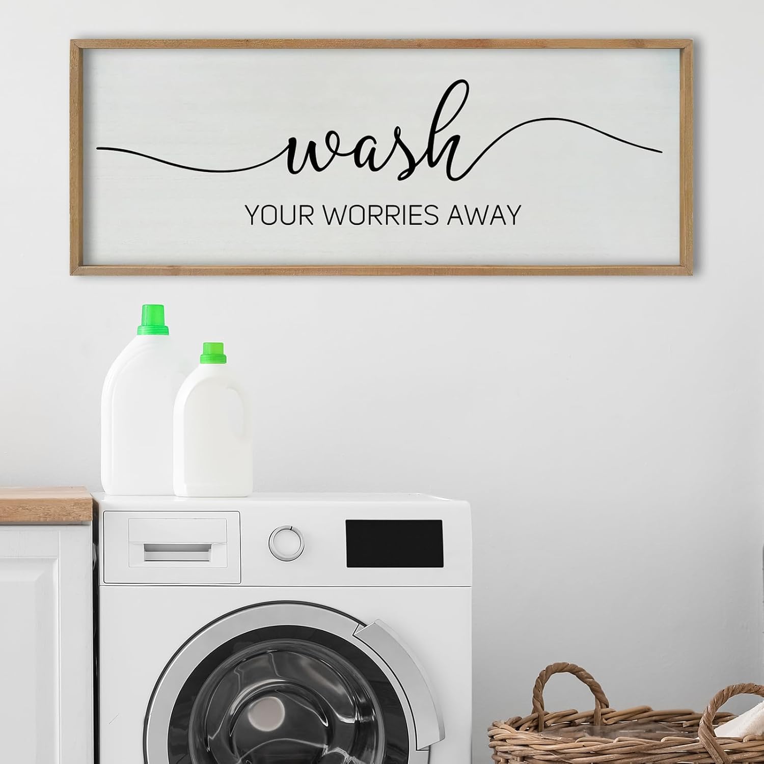 SRSZHIYUE Laundry Room Wall Decor Wash Your Worries Away Bathroom Humorous Sign 40"x15" Toilet Large Modern Farmhouse Simple Plaque Funny Restroom Wood Framed Art Hanging (Wood) 40"L x 15"W Wash Your Worries Away Bathroom?Wood)