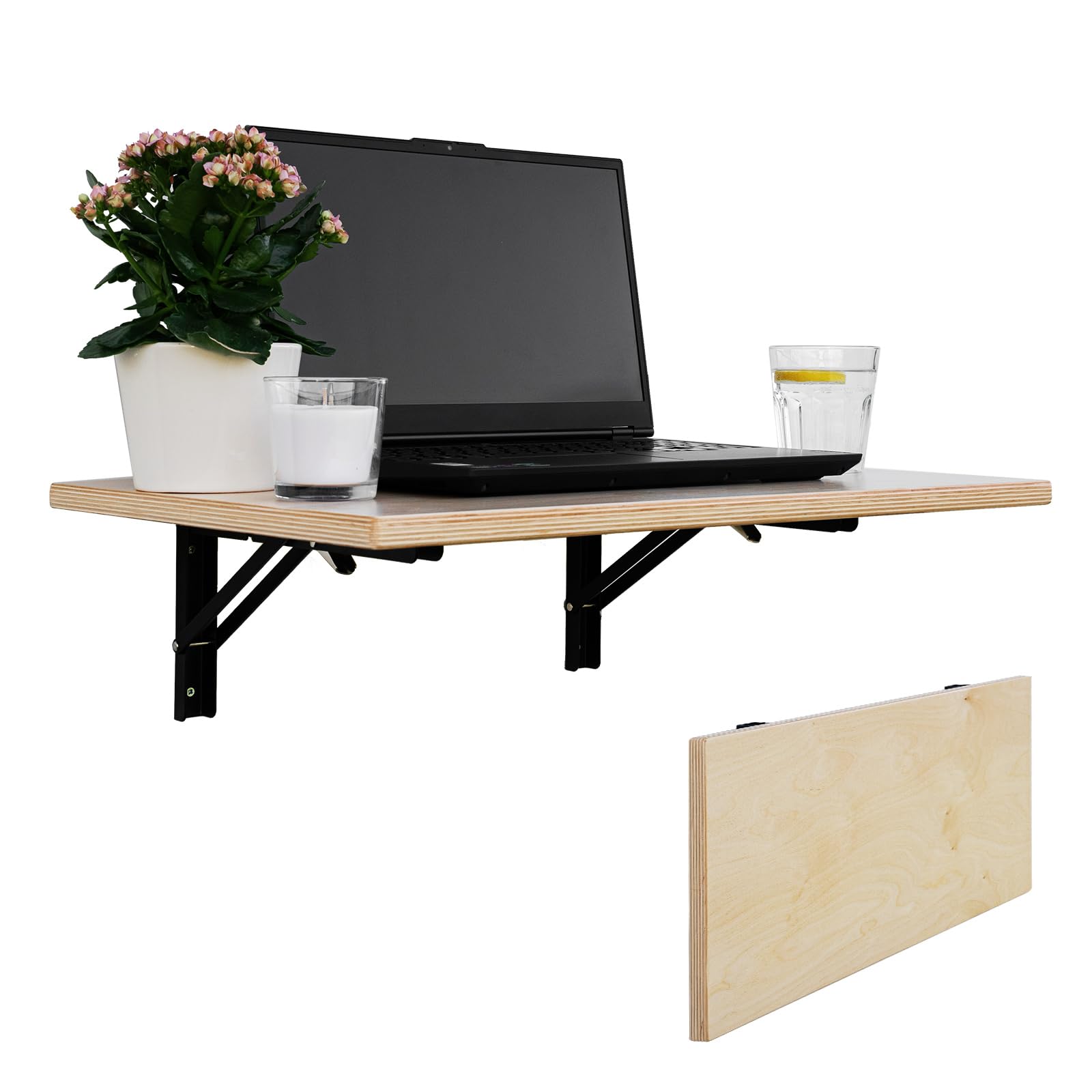 Table pliante murale robuste en bois massif : table de cuisine pliante et bureau suspendu, table pliante en MDF laminé