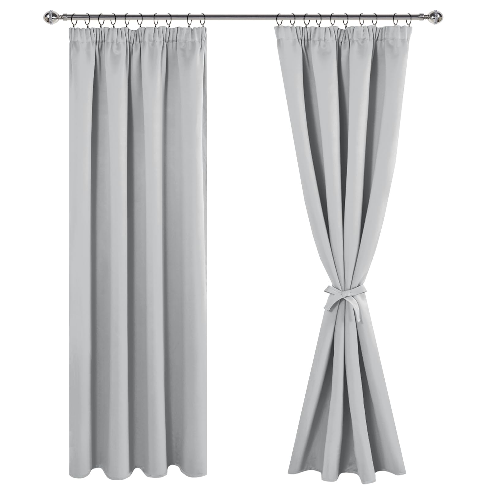 JIUZHEN Opaque Curtains Ruffle Tape Blackout Curtains Living Room Curtains Bedroom Thermal Curtain Silver Grey H 228 x W 117 cm Set of 2