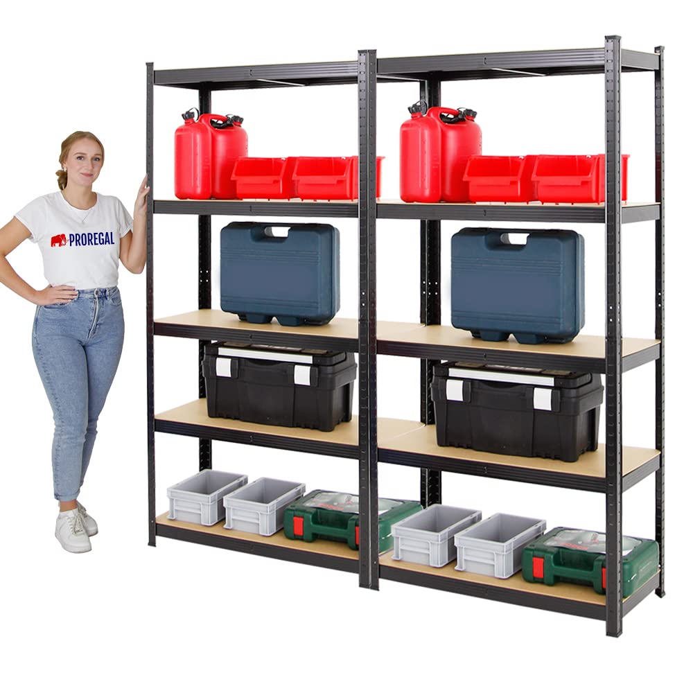 PROREGAL Mega Deal Schwerlastregal Ragnar 180x90x40 cm mit Fachlast 175kg Schwarz Garagenregal Kellerregal Werkstattregal Lagerregal Steckregal