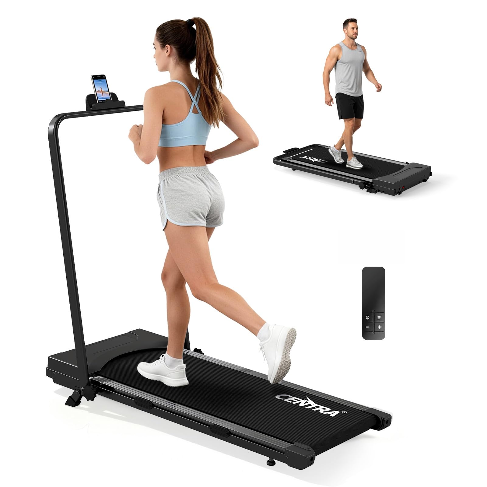 Centra Folding Treadmill with APP Control, 2.5HP Quiet Walking Pad Under Desk, 3-in-1 Treadmills for Home Foldable with Incline, Bluetooth Music & Heart Rate, LED Running Machine for Home Office
