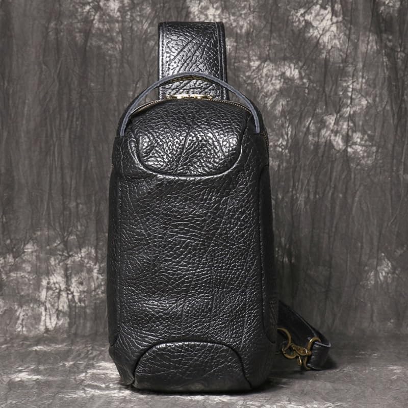 Men's Genuine Leather Sports Motorcycle Chest Bag Single Shoulder Travel Hiking