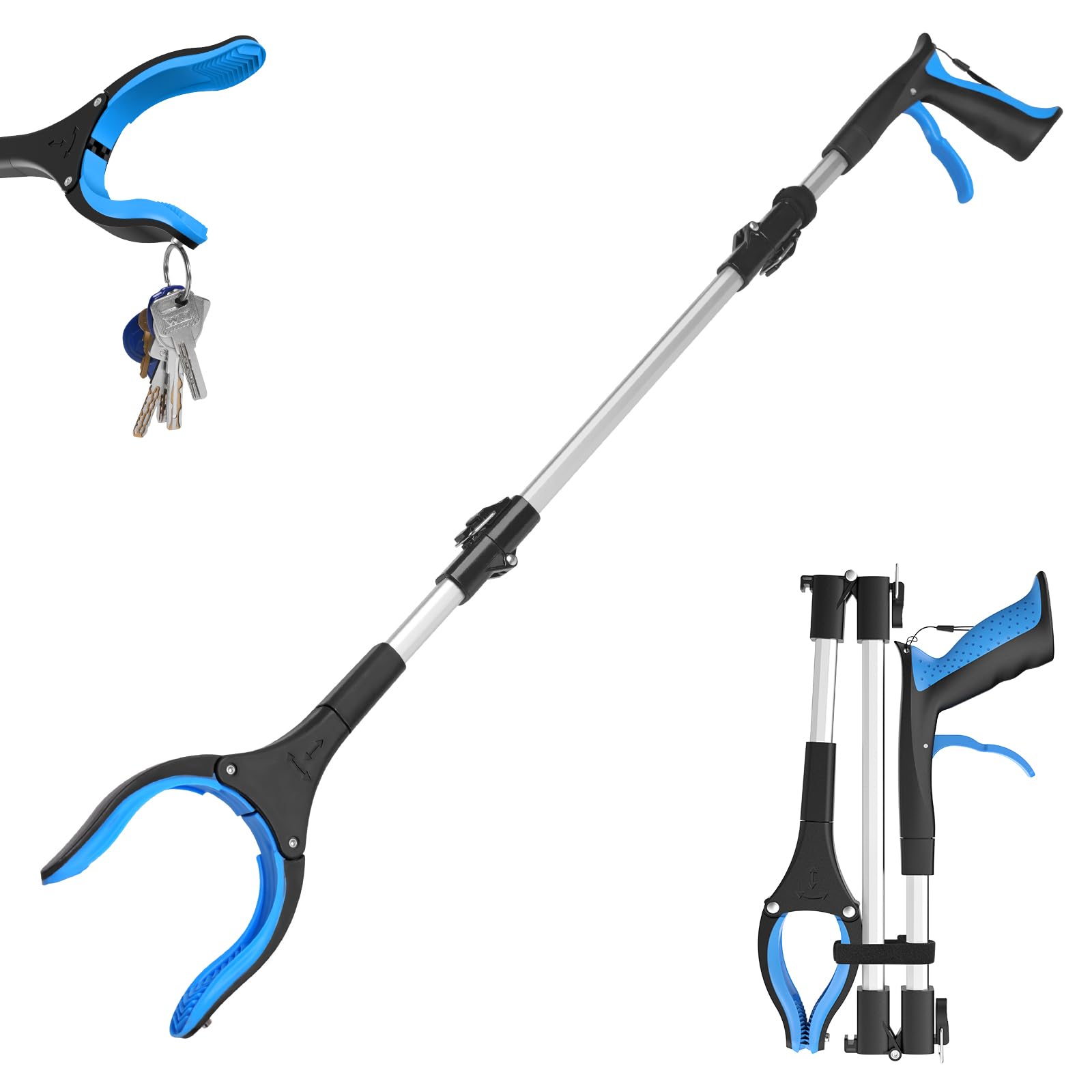 REWKCY 36-Inch/91cm Grabber Reacher Tool, Heavy Duty Foldable Reacher Grabber with Magnetic Tip & 360° Rotating Jaw, Garbage Picker Grabber Tool for Seniors, Elderly and Daily Use