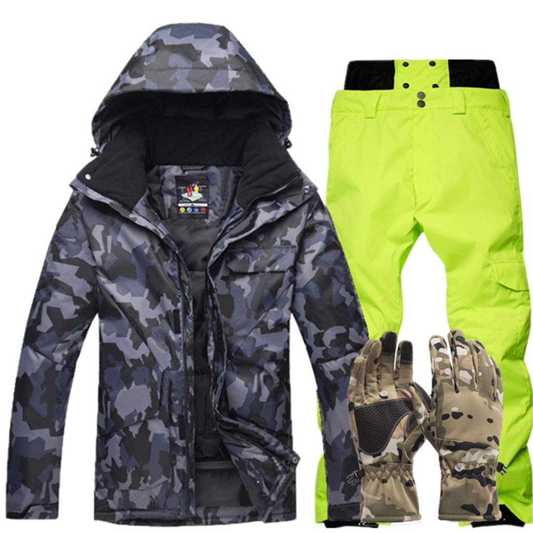 Saeohnssty Męskie outdoorowe wiatroszczelne wodoodporne termiczne zestawy śniegowe narciarstwo snowboard kurtki narciarskie i spodnie garnitur z rękawiczkami 7 S