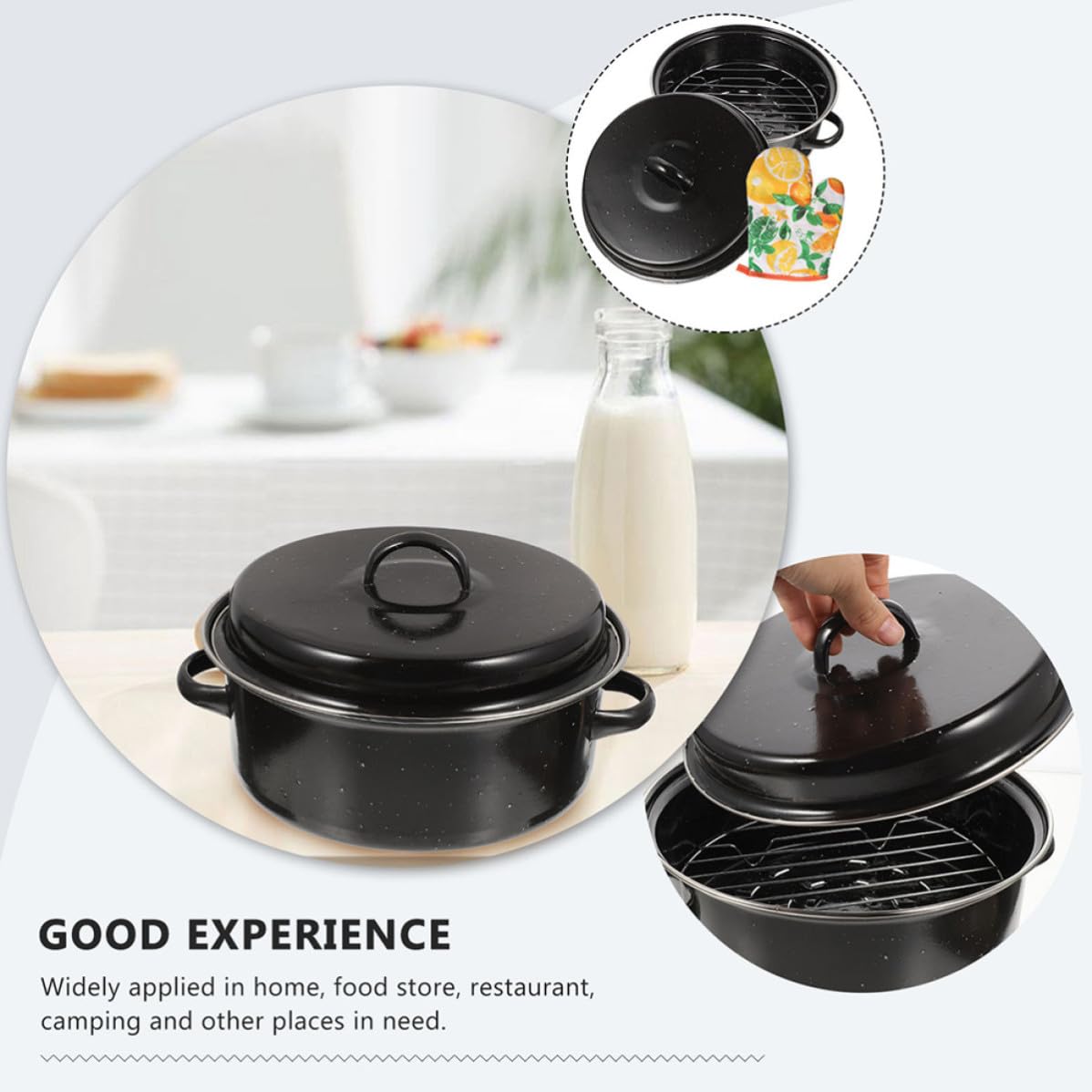 Sosoport Emaille Kartoffeltopf mit Ergonomischen Doppelgriffen Multifunktionaler Bräter für Süßkartoffeln und Esskastanien für Küche und Restaurant Schwarz