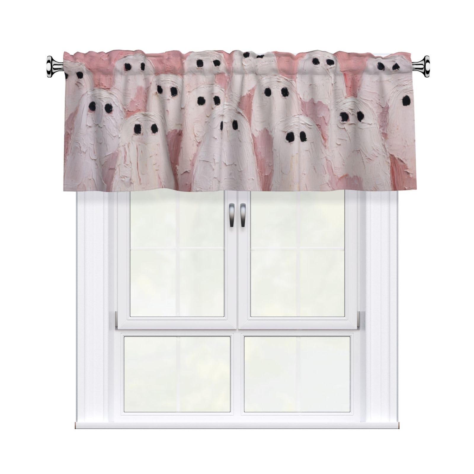 Woshuwo Many Ghost Figures Valances For Windows Rod Pocket Window Treatment Short Curtains For Kitchen Living Room Bedroom Decor 54x18in
