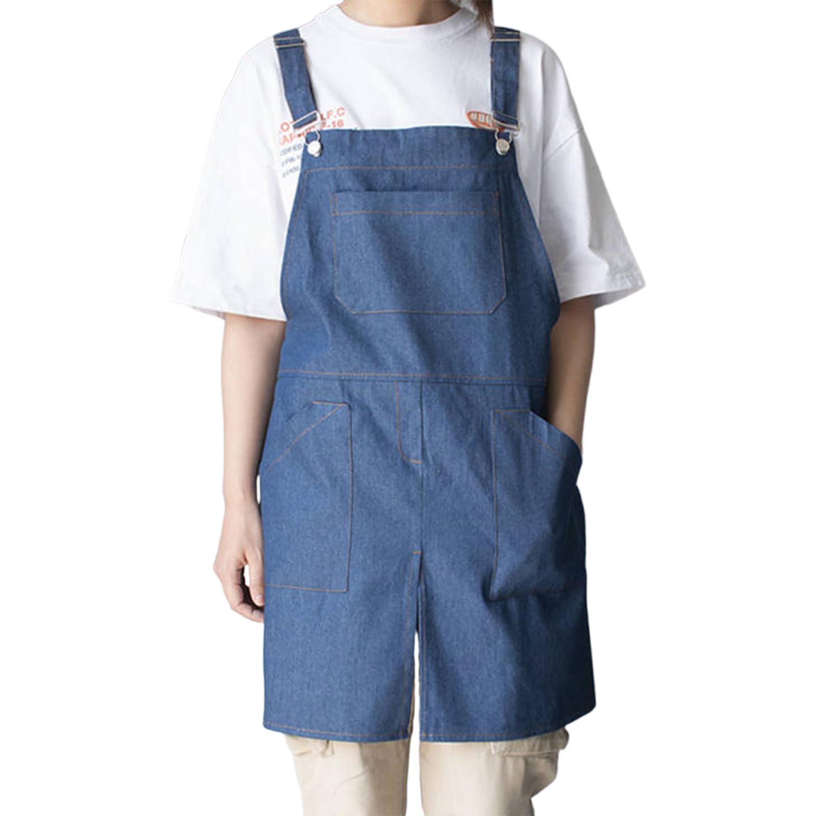 Delantales para Hombre y Mujer con Bolsillos, Delantal de Cocina Ajustable, Delantal Vaquero para Barbacoa, Cocina, jardinería, M, Azul