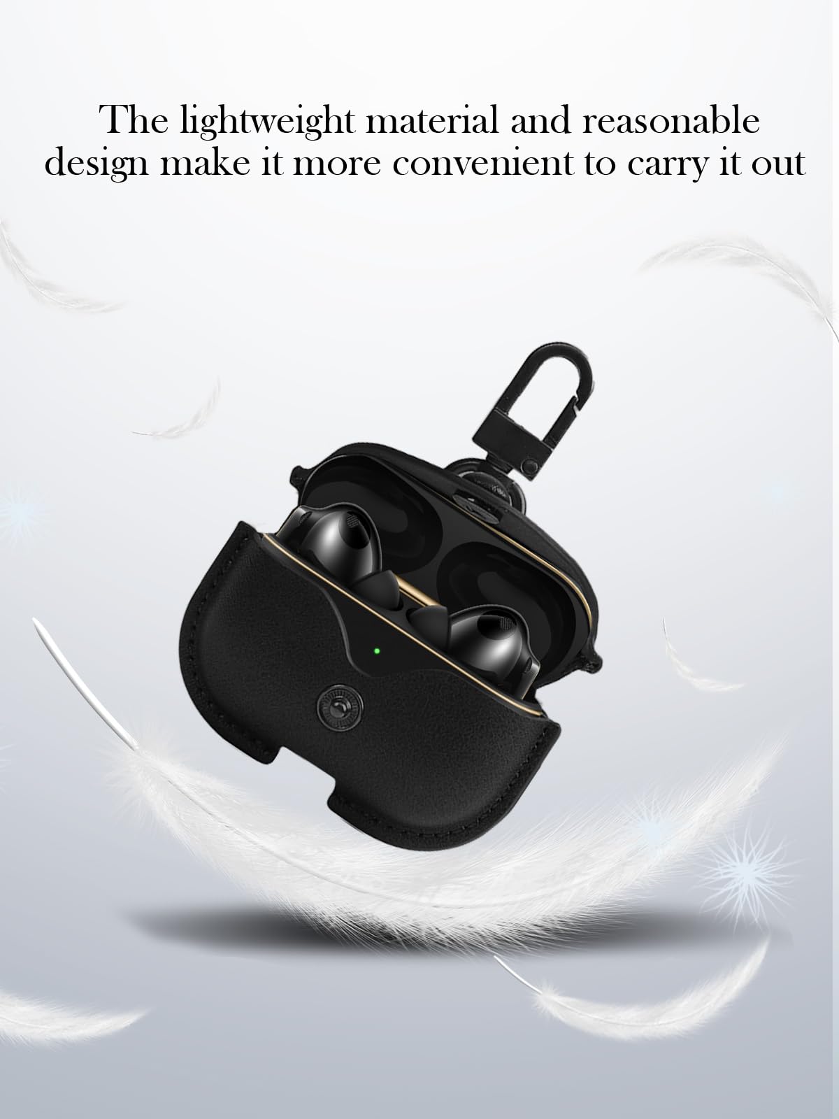 BOVUGAC Schutzhülle für Huawei FreeBuds Pro5, stilvoll, Retro-Stil, weicher Schutz, Premium-PU-Leder-Schutzhülle mit Reinigungsset und Umhängeband, für Huawei FreeBuds Pro 5, Schwarz