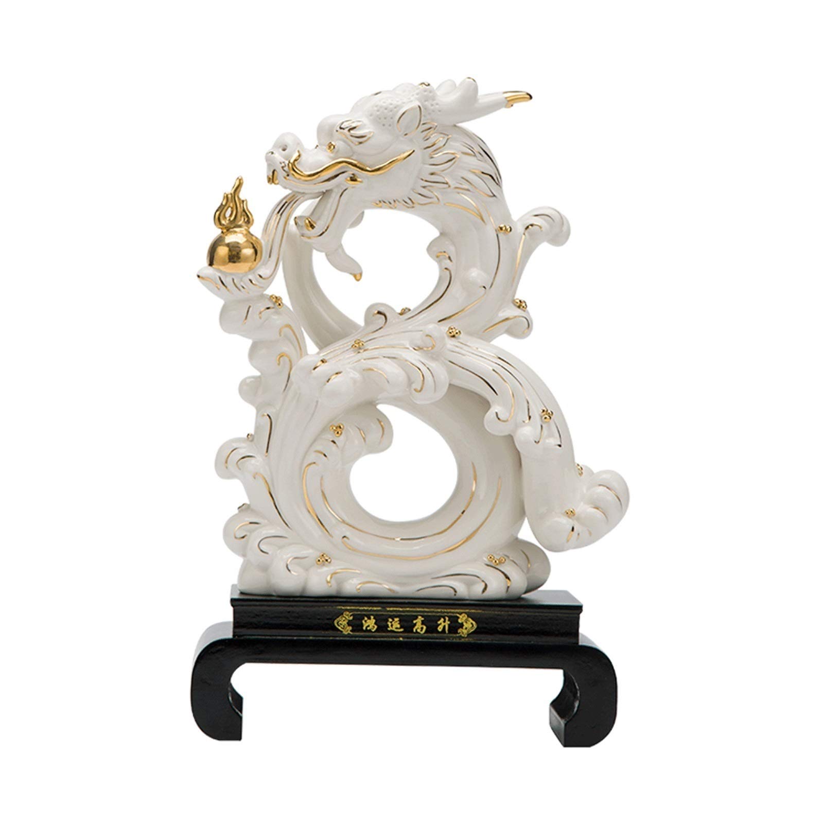 SBCGFY Sculpture Accent Chinese Ceramic Dragon Statue Zodiac Feng Shui Lucky Decorations Home Office Decoration Handicraft Collectible Tabletop Statue,White1