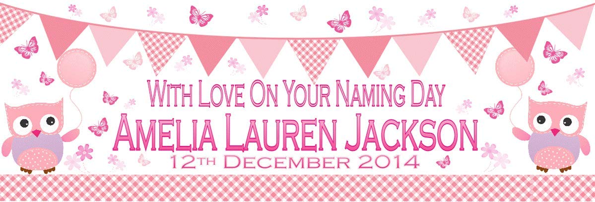 Large 4ft - 6ft PERSONALISED Naming Day Banners with photo (122 x 61cm or 182 x 61cm) Ceremony Baptism Confirmation Christening Garland Bunting Pink Girls Party Decorations (182 x 61cm No Photo)