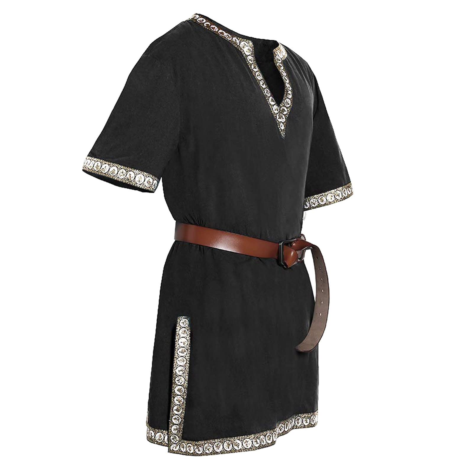 Túnica medieval para hombre, túnica LARP Knight, falda, cosplay, disfraz de Halloween, fiesta, disfraz medieval, renacentista, cuello alto, camisa