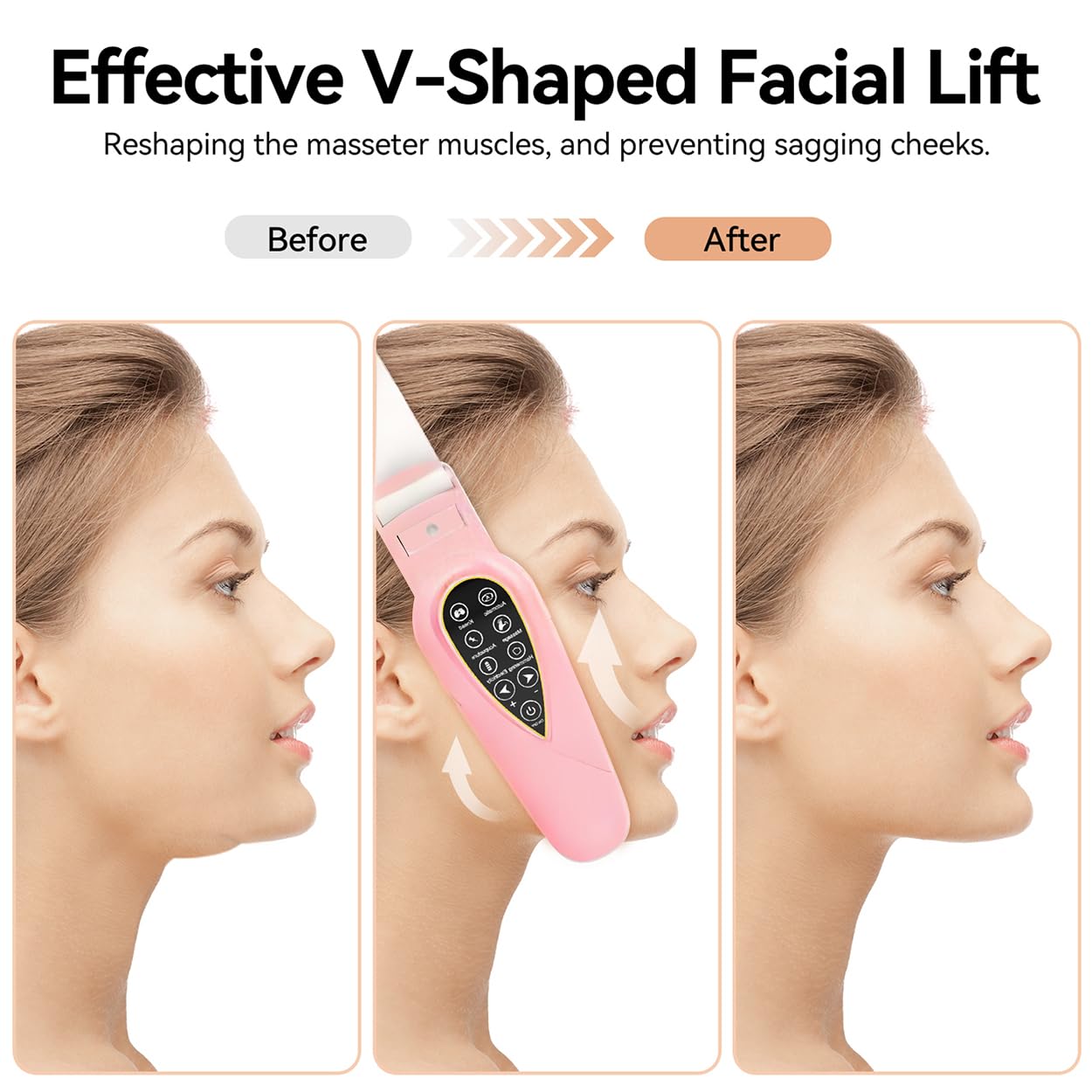 Massaggiatore elettrico V-Face Shaping + elettrostimolatore versione 2026, rimozione a doppio mento e rassodante, massaggiatore facciale EMS, fototerapia rossa e blu, 5 modalità di terapia +