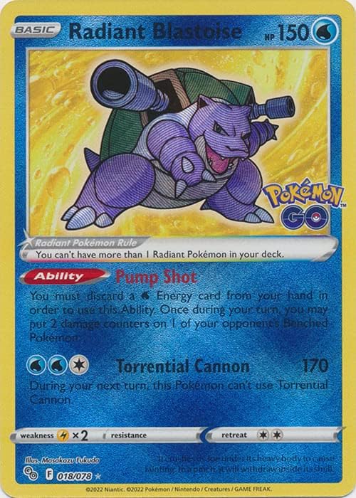 Pokemon Radiant Blastoise - 018/078 - Go - Shiny Card
