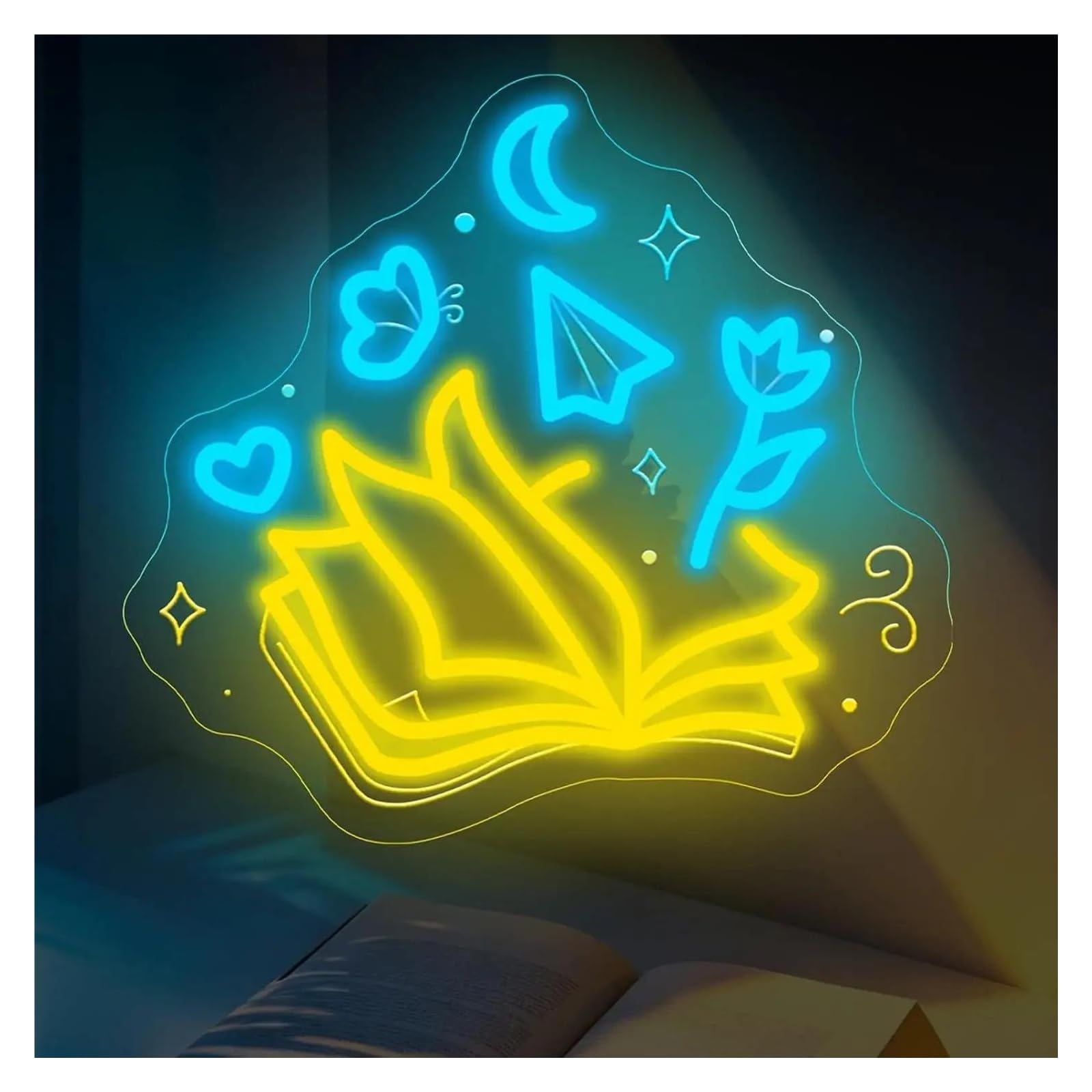 Insegna al Neon Insegna al neon a tema lettura dimmerabile | Libro LED luce USB dimmerabile per camera da letto biblioteca libreria studio arredamento 32cmx34.5cm