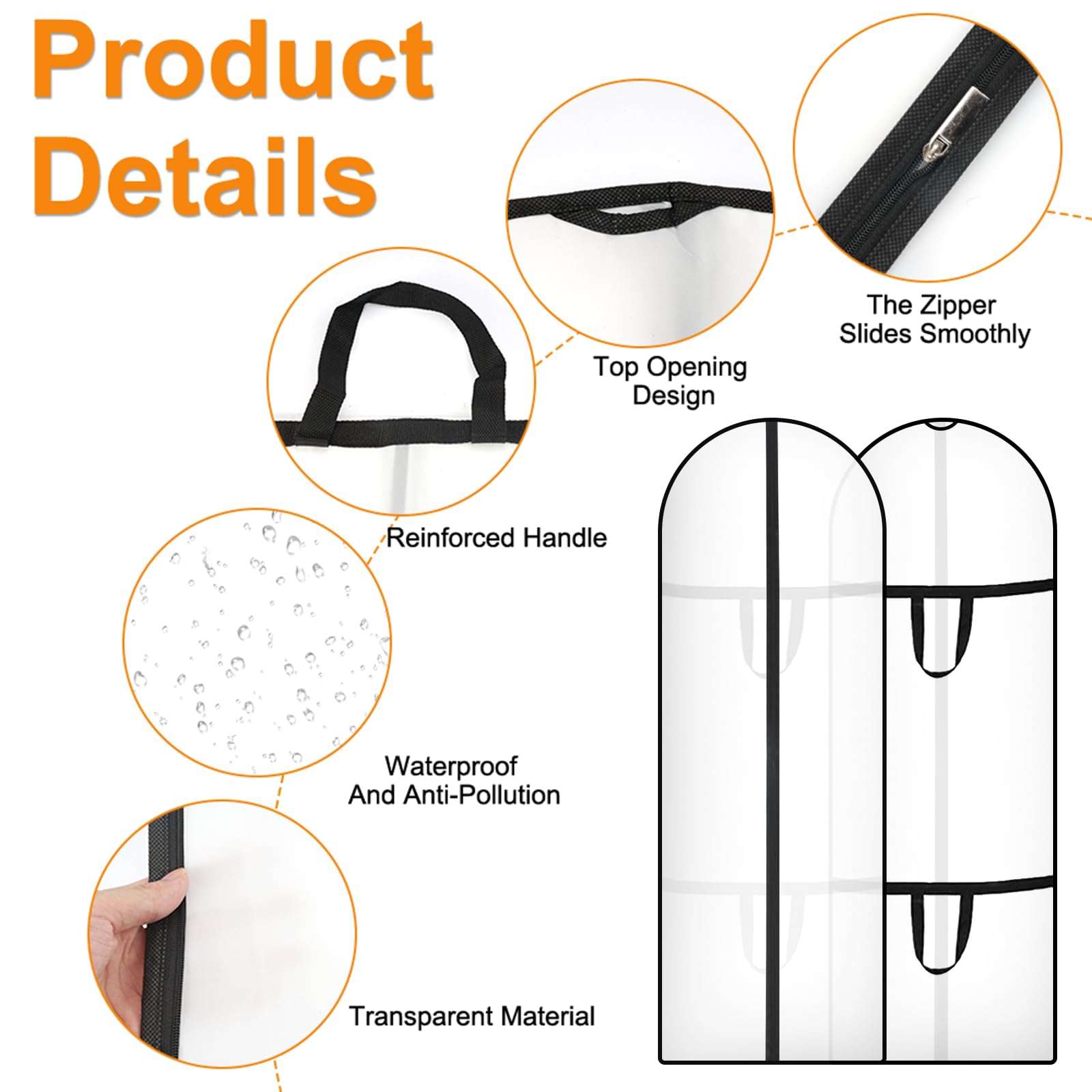 4 Custodie Per Abiti 180x60cm - Borsa Portabiti Pieghevole, Cerniera Lunga, Antipolvere Per Viaggi E Armadio - Foto 6