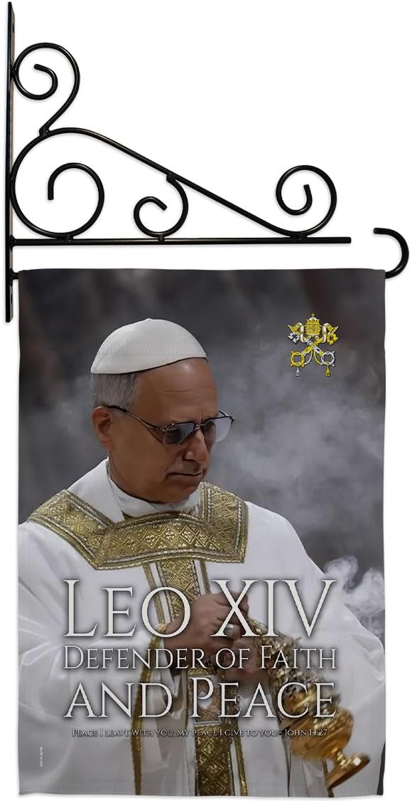 Defender of Faith Wall Canvas Set Flag Holder Memorabilia Decor Religiou Sign Picture Print Habemus Papam Decorations American Papal Poster Vatican Tapestry Catholic Gifts Made in USA